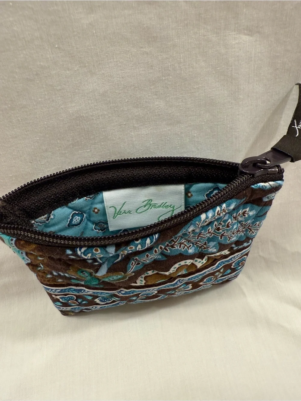 Vera Bradley Brown and Blue Floral Quilted Coin Pouch
